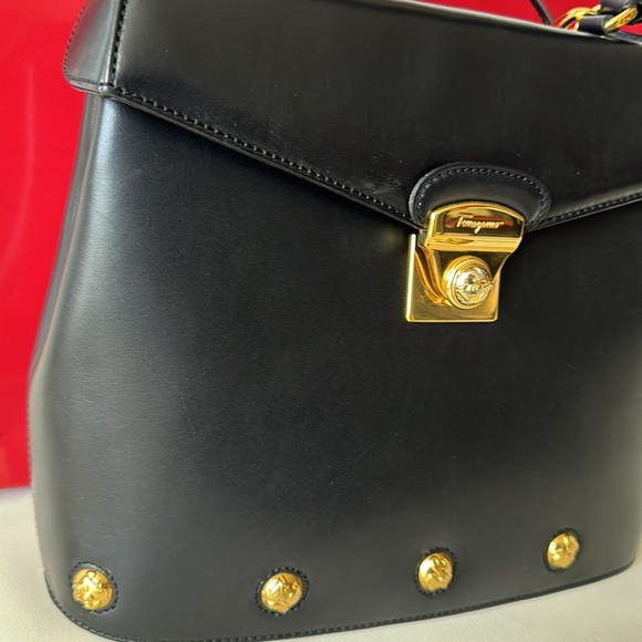 Salvatore Ferragamo Black Leather Handbag, Gold Hardware, free LV lock & key - Picture 3 of 16
